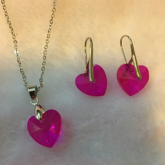 Pink Heart Necklace and Earring Set - Picture 3 of 3